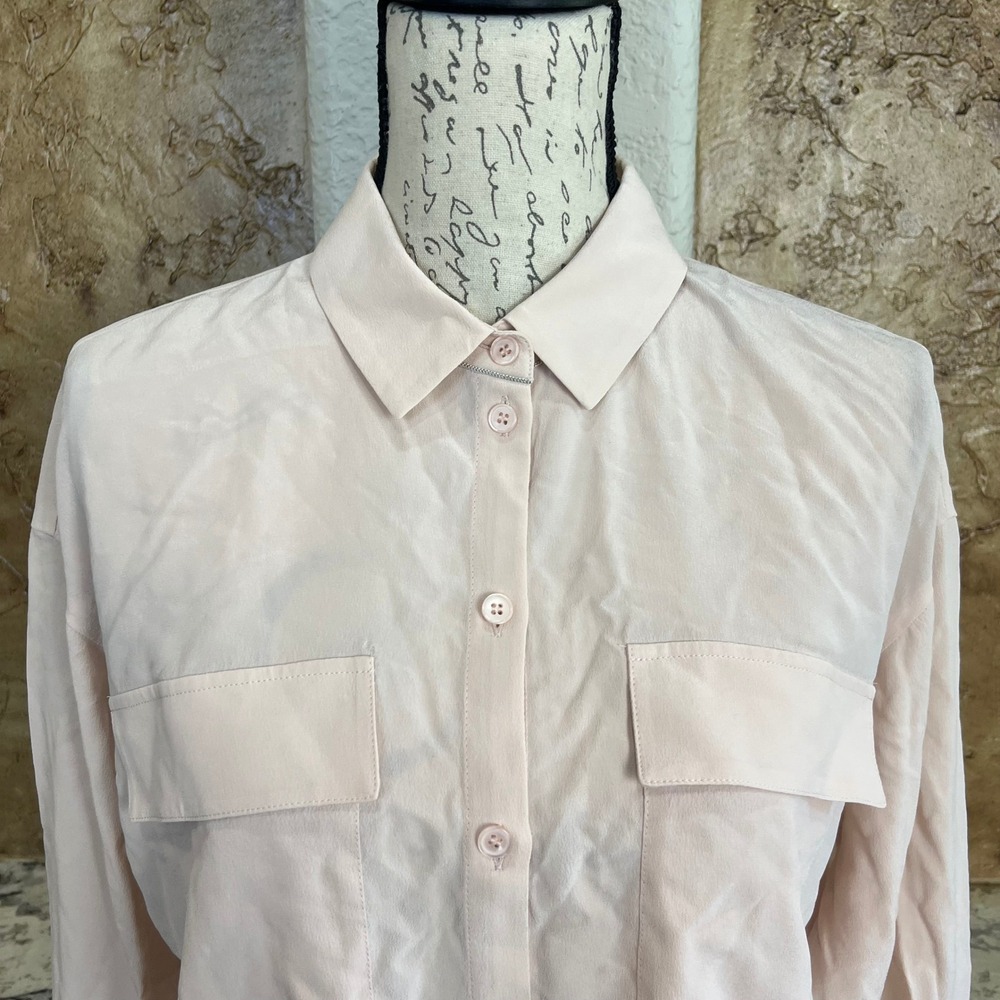 Lafayette 148 Silk Button Front Shirt Women Small Pink Long Sleeve Pocket Luxury - Picture 3 of 12